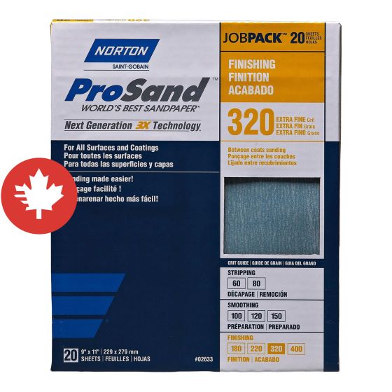 Papier de ponçage, ProSand, Finition 320, 11" x 9", 20/pqt