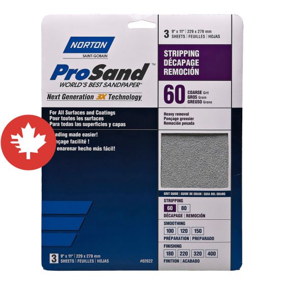 Papier de ponçage, ProSand, Décapage 60, 11" x 9", 3/pqt