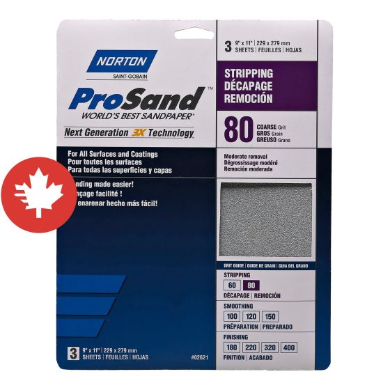 Papier de ponçage, ProSand, Décapage 80, 11" x 9", 3/pqt
