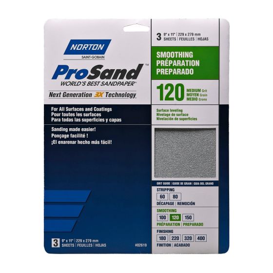Papier de ponçage, ProSand, Finition 180, 11" x 9", 3/pqt