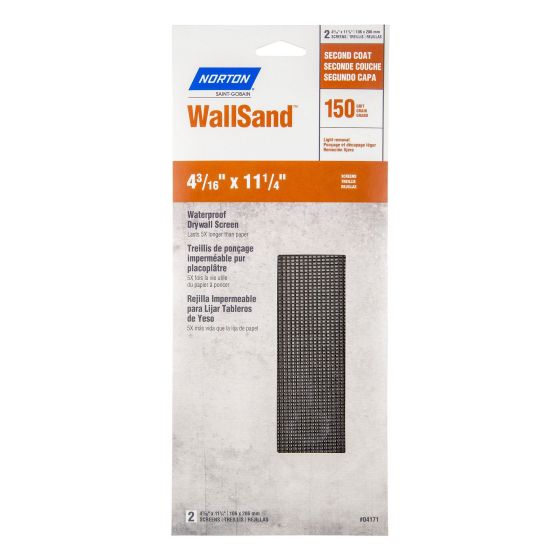 Treillis de ponçage imperméable Norton Wallsand pour placoplâtre, 11 1/4" x 4 3/16", Gr. 150, 2/pqt