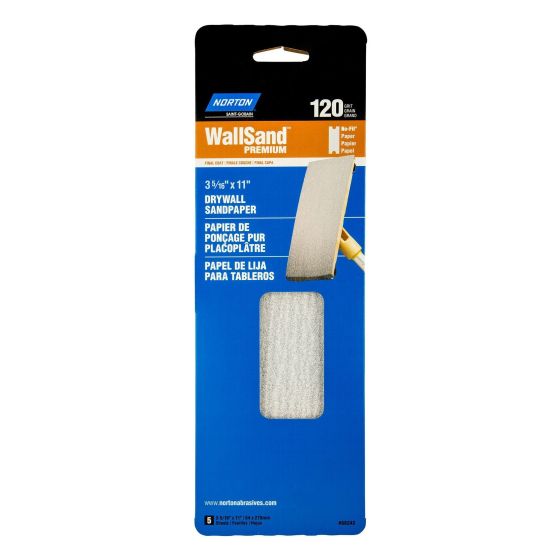 Papier de ponçage pour placoplâtre Norton Wallsand Premium, 11" x 3 5/16", Gr. 120, 5/pqt