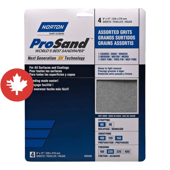 Papier de ponçage, ProSand, Assortis, 11" x 9", 4/pqt