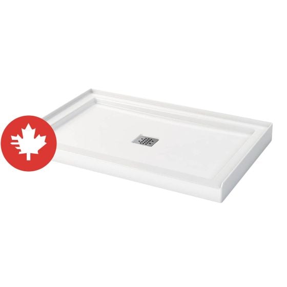 Base de douche configurable MAAX Zone, drain central, 48" x 32", blanc