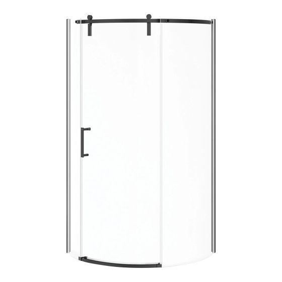 Ensemble porte et base de douche, Outback Round, gauche, 36" x 36" x 75 5/8", verre clair, noir mat