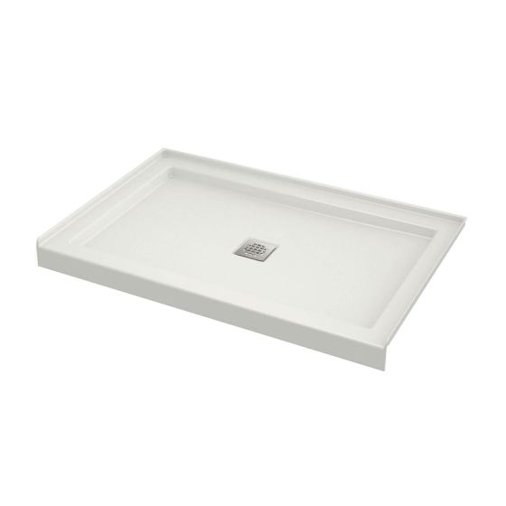 Base de douche, B3Square, 47 7/8" x 35 7/8", drain au centre, blanc