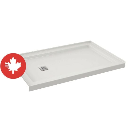 Base de douche, B3Square, 59 7/8" x 35 7/8", drain à gauche, blanc
