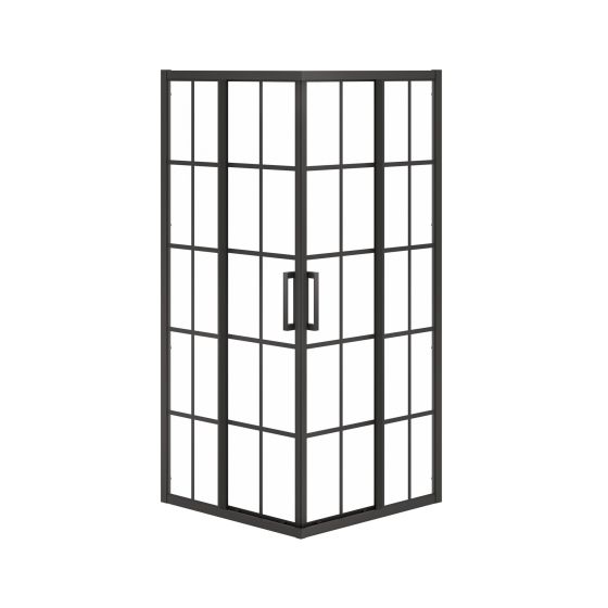 Porte de douche coulissante, Radia, 36" x 36" x 71,5", verre clair, noir mat