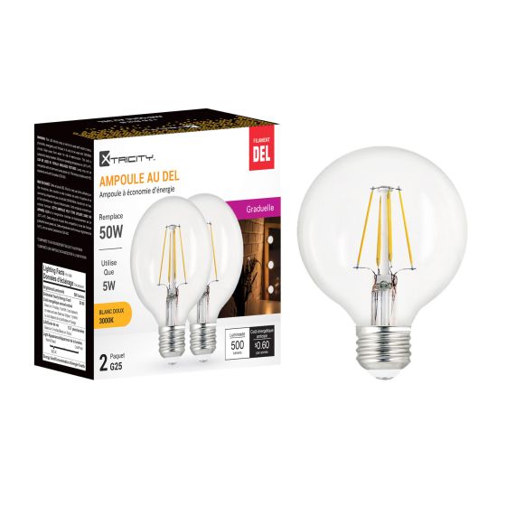 LED Clear Lightbulb - G25 - Soft White - 5 W - 2/Pkg