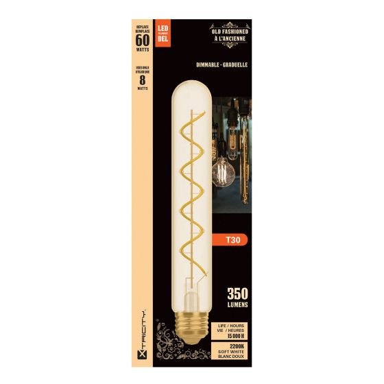 Ampoule DEL Vintage à filament, verre fumé, T30, 60 W, blanc doux