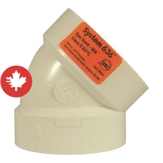 System 636 PVC FGV 45° Elbow - Hub - 2" - White