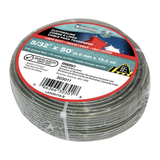 PVC-Coated Wire Clothesline - Green - 5/32" x 50'