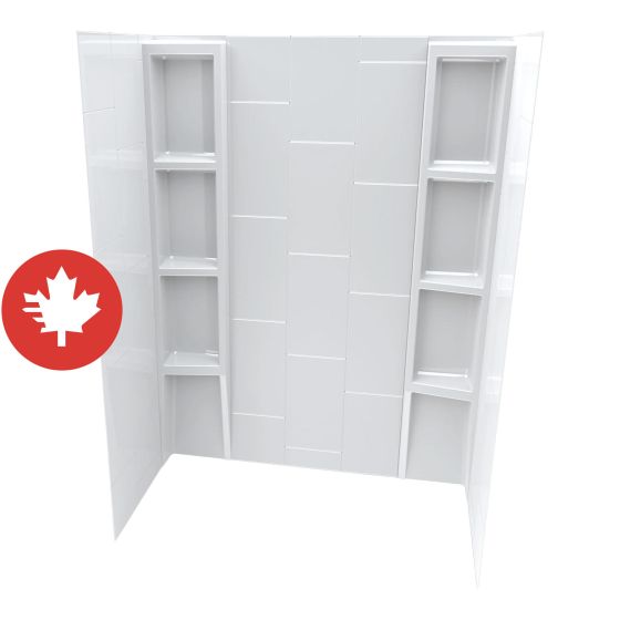 Ensemble de mur de bain, motif de grandes tuiles verticales, 60" x 36" x 80", 5 morceaux