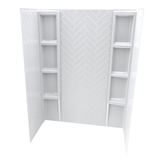 Ensemble de mur de bain, motif chevron, 60" x 36" x 80", 5 morceaux