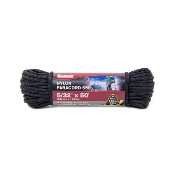 Paracord 550 Diamond Braid Nylon Rope - Black - 5/32" x 50'