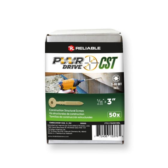 Vis structurale PWR DRIVE CST, Tête plate surdimensionnée, 5/16 po x 3 po, Boite de 50