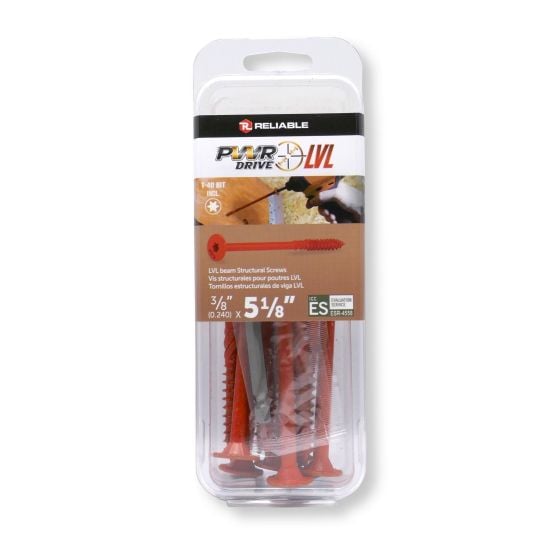 PWR DRIVE LVL Structural Assembly Screw - Oversized Flat Head - 3/8 in x 5 1/8 in, Blister of 10