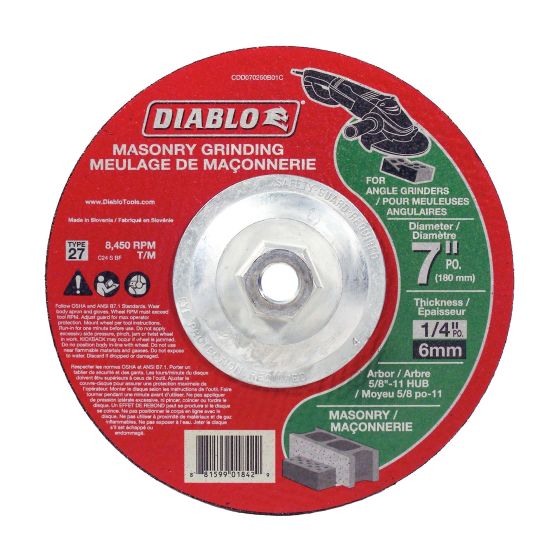 Disque de meulage pour maçonnerie, 7" x 1/4" x 5/8"