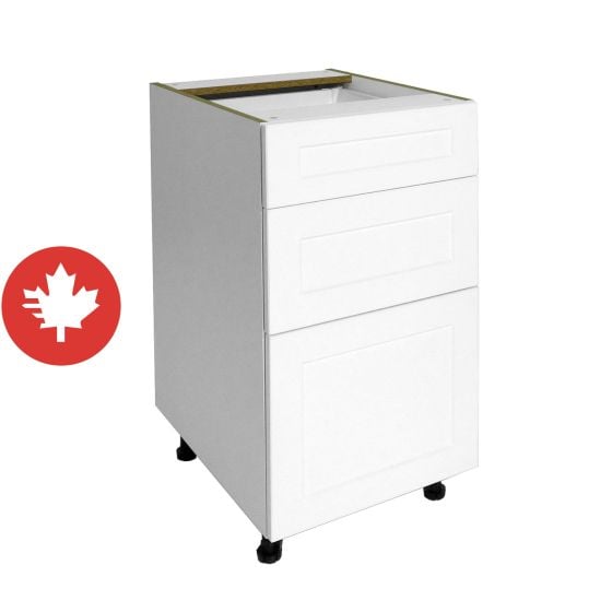 Caisson inférieur 3 tiroirs, Shaker, blanc, 18" x 34 3/4" x 24"