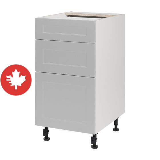 Caisson inférieur 3 tiroirs, Shaker, gris, 18" x 34 3/4" x 24"