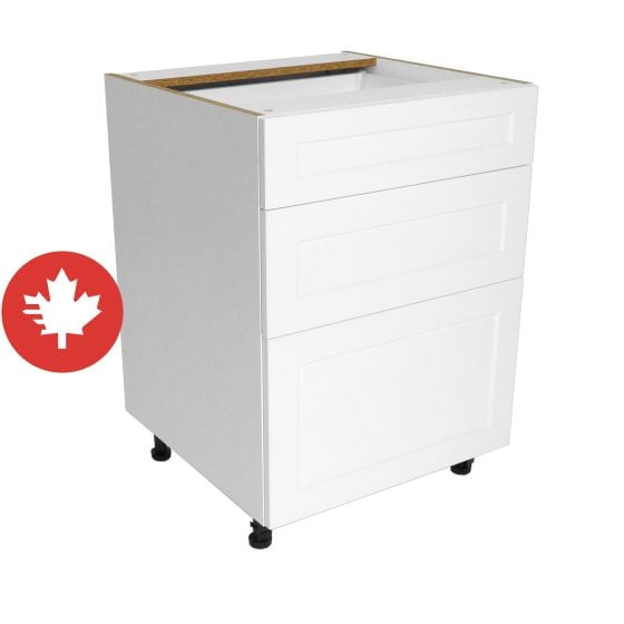 Base Cabinet 3 Drawers - Shaker - White - 24" x 34 3/4" x 24"