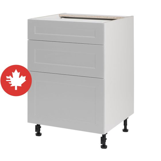 Base Cabinet 3 Drawers - Shaker - Grey - 24" x 34 3/4" x 24"