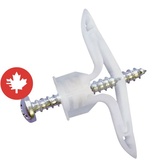 Chevilles en nylon avec vis, court, 4/pqt, 1/4"