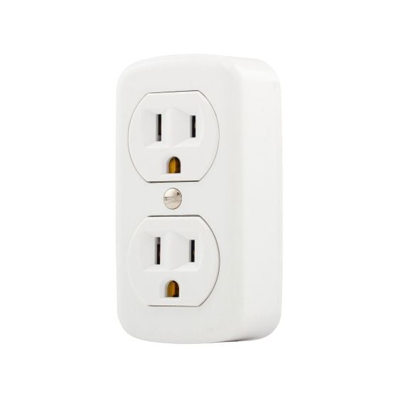Double Surface-Mounted Socket Outlet, White, 15 A, 125 V
