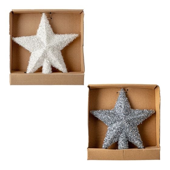 Tinsel Star Tree Top - White/Silver (Sold Individually)