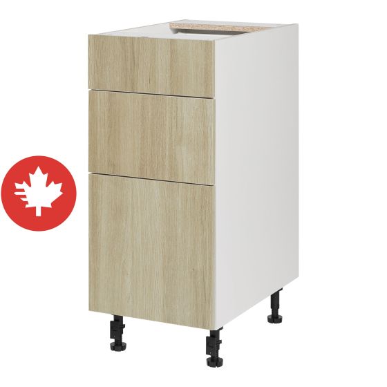 Caisson inférieur 3 tiroirs, Beauté Naturelle, bois, 15" x 34 3/4" x 24"