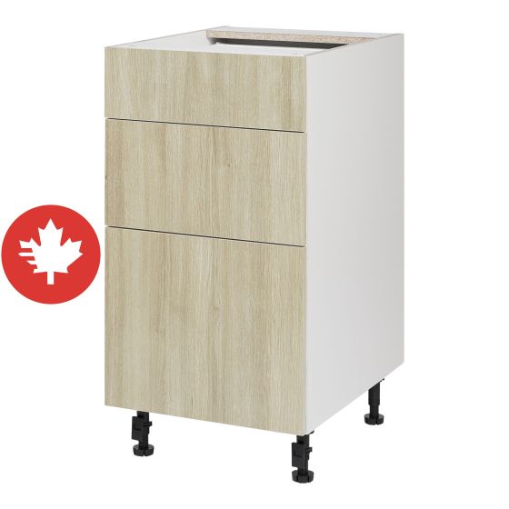 Caisson inférieur 3 tiroirs, Beauté Naturelle, bois, 18" x 34 3/4" x 24"