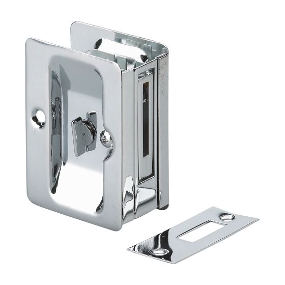 Rectangular Privacy Pocket Door Lock - Recessed - Chrome