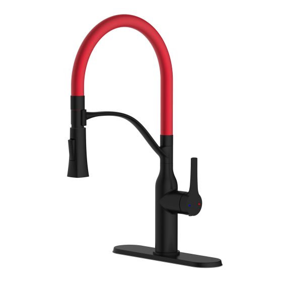 Robinet de cuisine, rétractable, Meda, rouge/noir