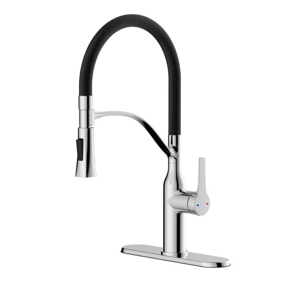 Robinet de cuisine, rétractable, Meda, noir/chrome