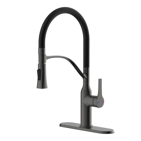 Robinet de cuisine, rétractable, Meda, noir/chrome satiné