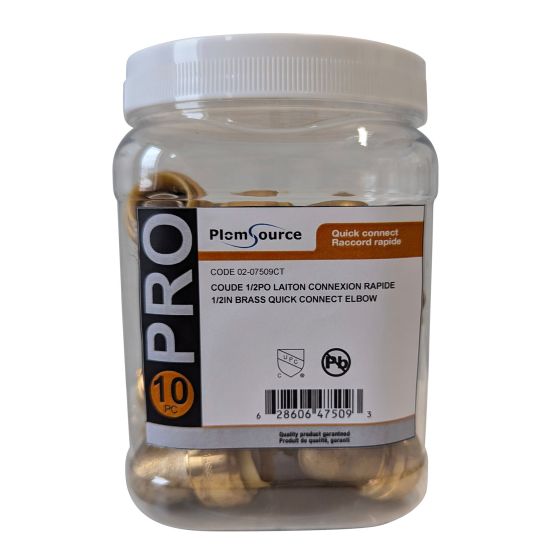 Quick-Connect Elbows, Brass, 1/2-in, 10-pk