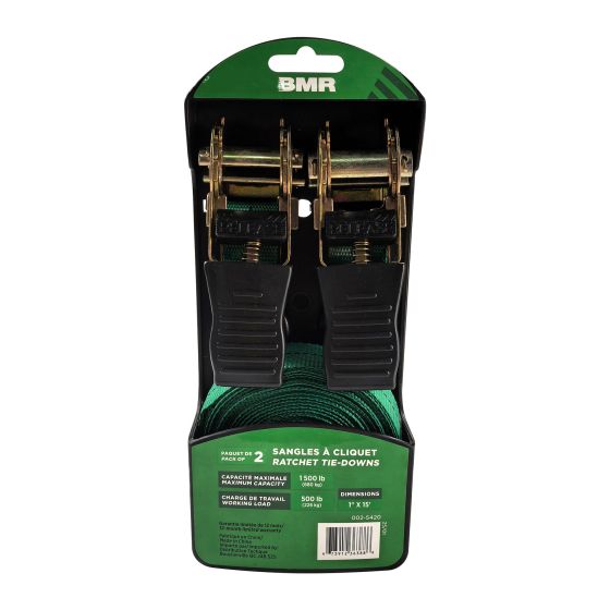 Pack of Ratchet Straps – Green - 1" x 15' - 2/pkg