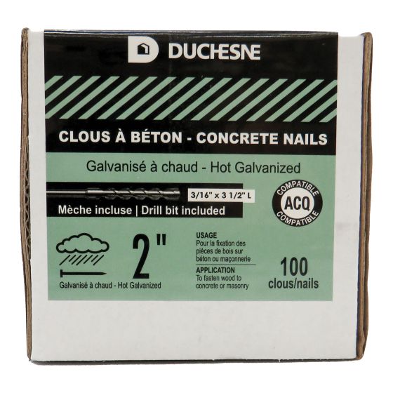 Clous pour béton, galvanisés à chaud, avec mèche, 2", 100/pqt