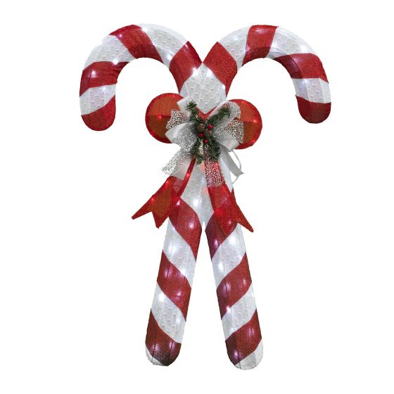 Décoration Canne de bonbon en tissu à DEL, 70 lumières, 42 po, rouge/blanc