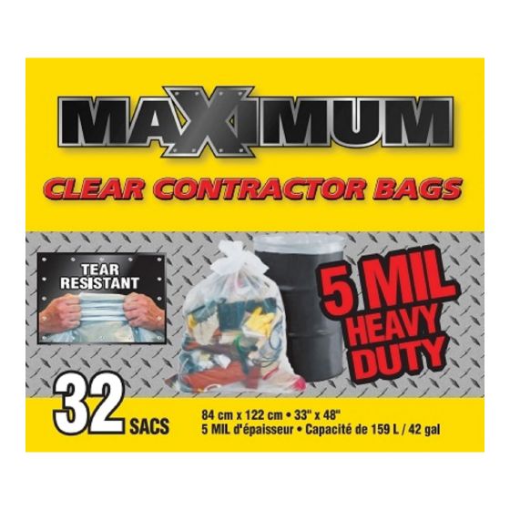 Garbage Bag - Contractor - 5 mil - Clear - 33" x 48" - 32/Pkg