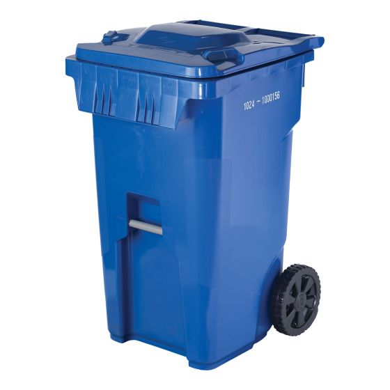 Bac roulant bleu avec prise américaine, roues de 10 po, 360 L