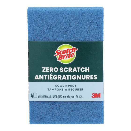 Tampons à récurer anti-égratignures, bleu, 6 x 3,8 po, 4/pqt