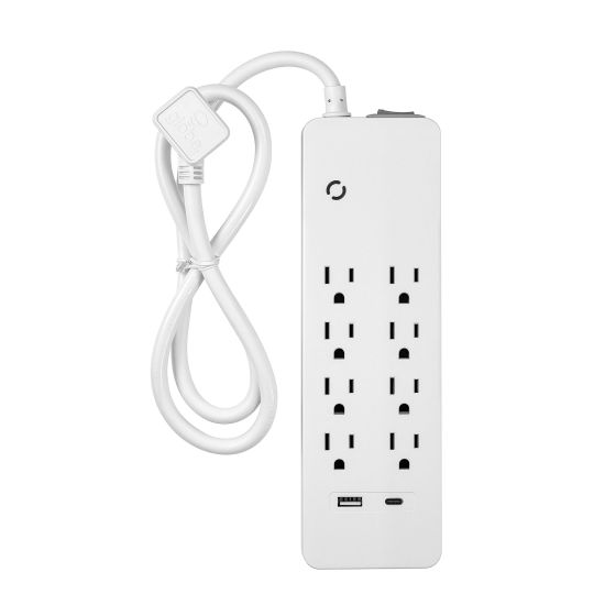 Power Strip – 8 Outlets – USB-A/USB-C – 6 ft Cord – White