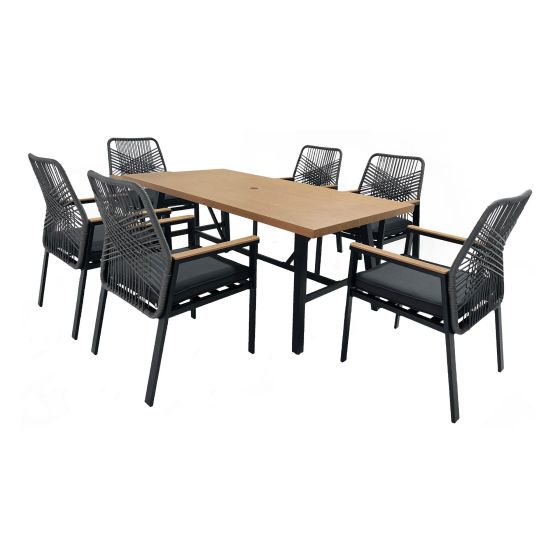 Astro Outdoor Dining Set - 7 Pieces - Steel Frame - Wood Look