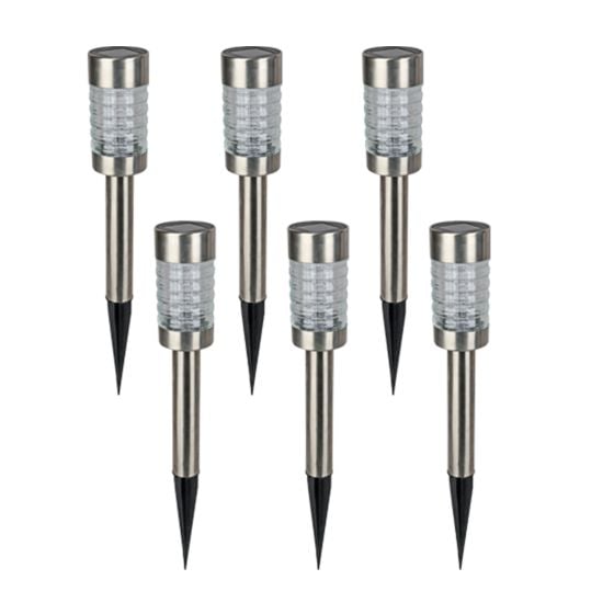 Lumières solaires DEL sur piquet, acier inoxydable, 6/pqt