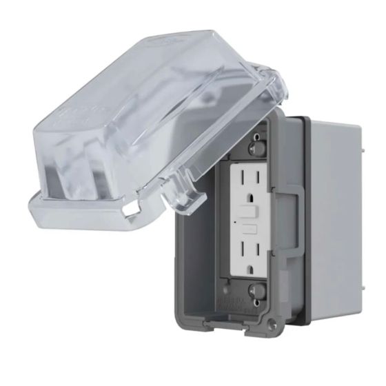Weatherproof GFCI Outlet Box with Cover - 15 A