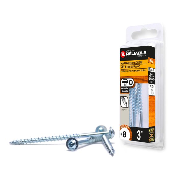 Hardwood Screws - Regular Thread - Type 17 - #8 x 3" - 6/Pkg