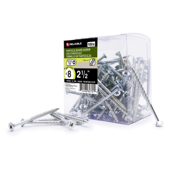 Wood Screws - Hi-Low Thread - Regular Point - #8 x 2.5" - 100/Pkg