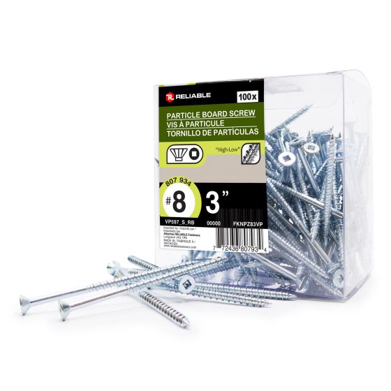 Wood Screws - Hi-Low Thread - Regular Point - #8 x 3" - 100/Pkg