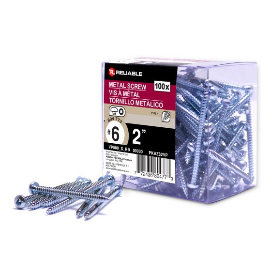 Metal Screws - Self-Tapping - Type A - #6 x 2" - 100/Pkg
